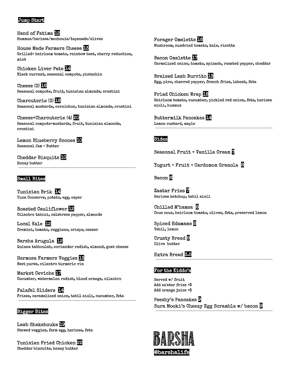 Weekend Brunch Menu Barsha Life